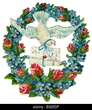 Symbole / emblème / icône, fidélité, colombe blanche dans cadre floral avec lettre d'amour, carte postale, Allemagne, 1917, droits supplémentaires-Clearences-non disponible Banque D'Images