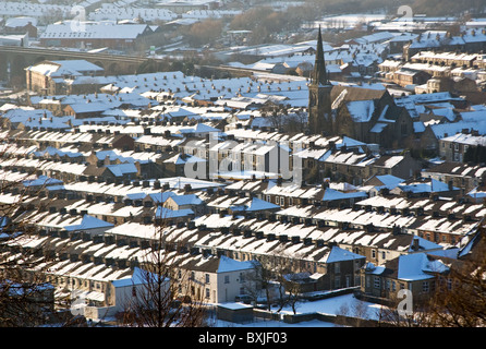 Toits couverts de neige, Accrington, Lancashire, UK Banque D'Images