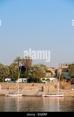 L'Egypte, Louxor. Feluuca sur le Nil. Banque D'Images