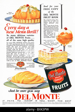 Publicité Publicité publicité pleine page couleur de Del Monte fruits dans Women's magazine vers 1929 Banque D'Images