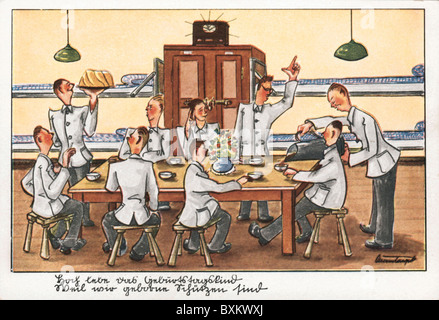 Diffusion, radio, carte postale, soldats célébrant la fête d'anniversaire avec la musique de la radio, Allemagne, 1935, droits supplémentaires-Clearences-non disponible Banque D'Images