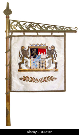 heraldry, drapeaux, drapeau bavarois traditionnel avec armoiries nationales, Bavière, Allemagne, vers 1970, droits supplémentaires-Clearences-non disponible Banque D'Images