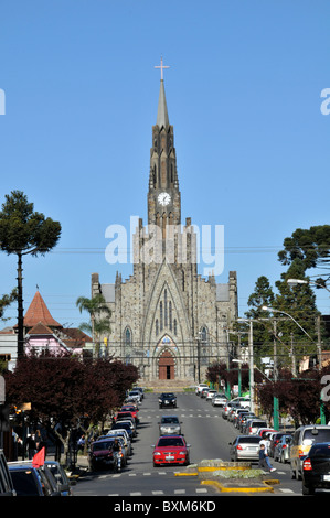 Fleurs et cathédrale de pierre - Igreja de Pedra aussi connu comme Paroquia Nossa Senhora de Lourdes, Canela, Rio Grande do Sul, Brésil Banque D'Images