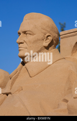 Détail d'une sculpture de sable le président américain Franklin D. Roosevelt l'exposition Center de Moscou, Russie Banque D'Images