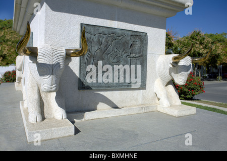 Détail d'Hercules Monument, Écija, Andalousie, Espagne, Europe, européen, statue, Andalousie, Andalousie, plaque, Banque D'Images