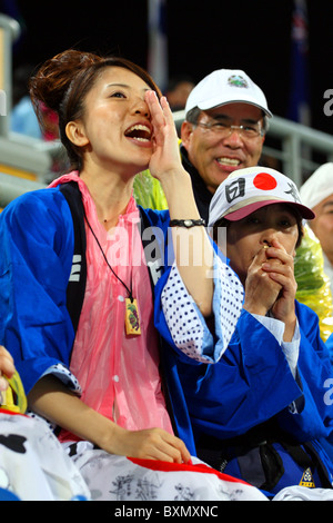 Fans japonais, Argentine 2 Japon 1, Dames Field Hockey finales Jeux Olympiques de Beijing Chine Banque D'Images