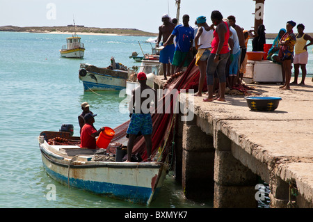 Les pêcheurs au filet à Sal Rei, Boa Vista, Cap Vert Banque D'Images