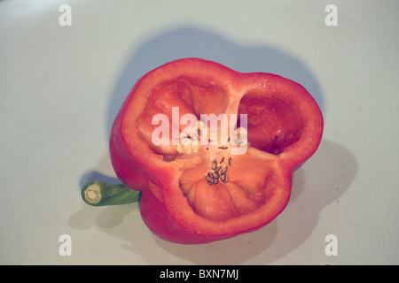 À l'intérieur de la moitié supérieure de l'alimentation en salade de poivron rouge Banque D'Images