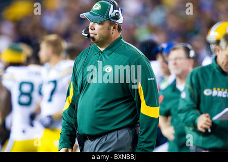 Packers de Green Bay l'entraîneur-chef Mike McCarthy en marge d'un match de football américain NFL Banque D'Images