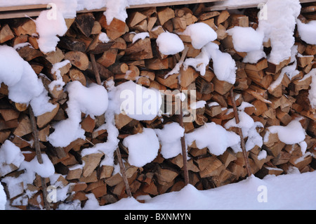 Séchage du bois recouvert de neige Banque D'Images