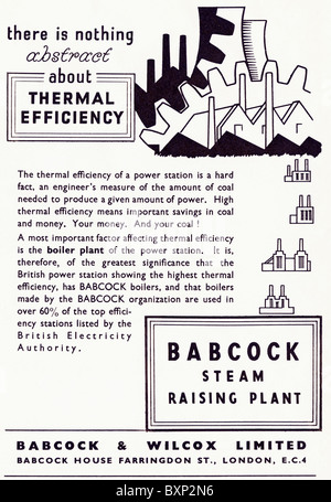 La publicité utilisée vers 1952 pour l'usine Babcock vapeur Banque D'Images