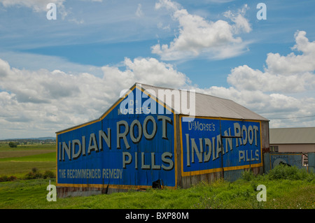 Ancienne publicité des médicaments sur le côté d'une grange dans le pays près de Cessnock en Nouvelle Galles du Sud Banque D'Images