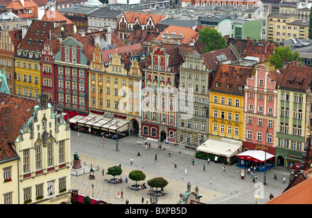 Vue sur le côté sud de la place du marché, Wroclaw, Pologne Banque D'Images