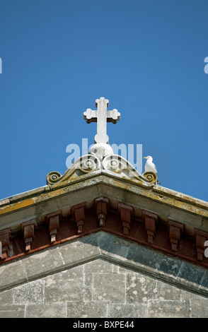 Croix et une mouette sur le bâtiment principal de l'Halki, Heybeliada, Turquie Banque D'Images