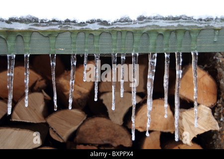 Stalactites sur log store Banque D'Images