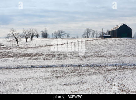 California farm paysage d'hiver avec grange Banque D'Images