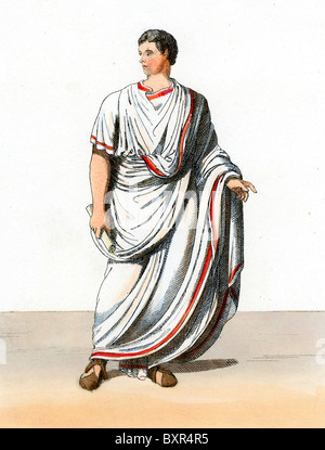 Consul romain habillé à Toga (c19e gravure) dans la Rome antique Banque D'Images