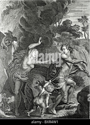 Orphée Eurydice menant hors de l'enfer (gravure de Bernard Picart, 1723) Banque D'Images