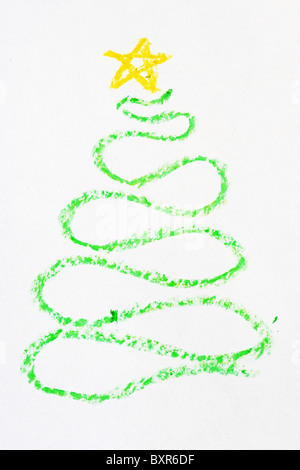 Arbre de Noël dessiné avec un crayon vert et ligne une étoile jaune Banque D'Images