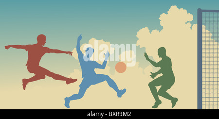 Silhouettes colorées illustrées d'action lors d'un match de football Banque D'Images