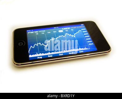 Découpe de l'ipod touch montrant FTSE 100 bourse graphique pour fin de 2010 sur fond blanc Banque D'Images