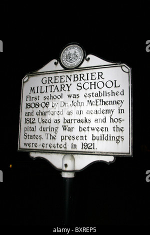 L'ÉCOLE Première école militaire GREENBRIER 1808-1809 établi par le Dr John McElhenney et comptables comme une académie en 1812. Banque D'Images