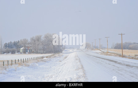 Route de neige dans le sud de l'alberta canada Banque D'Images