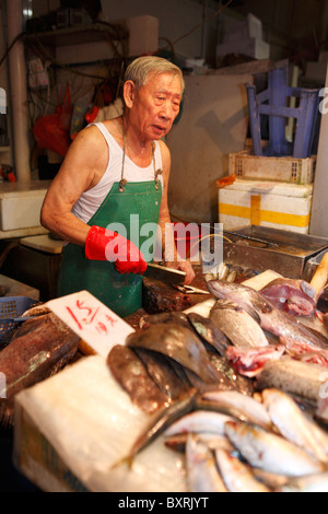 Poisson frais pour la vente au marché de San Domingos, Macao Banque D'Images