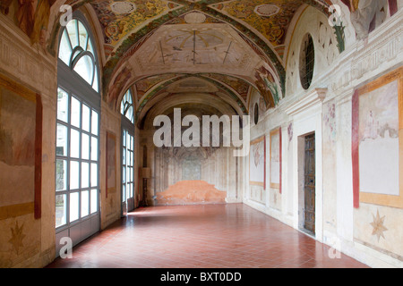 Balcon avec une fresque peinte par Agostino Tassi, Palazzina Montalto, Villa Lante, Viterbo, Latium, Italie Banque D'Images