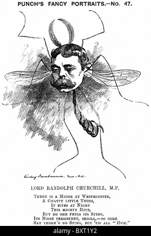 RANDOLPH CHURCHILL (1849-1895) homme politique conservateur britannique dans une caricature en 1881 Punch Banque D'Images