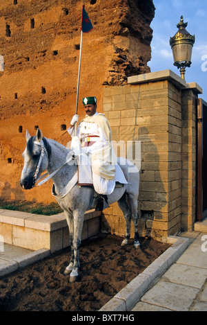 Garde à cheval du Mausolée Mohamed V, Rabat, Maroc Banque D'Images