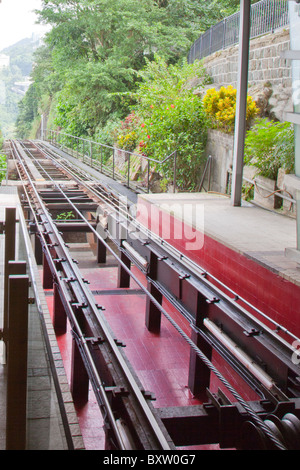 Après un voyage sur le jardin du Peak tram St sur l'île de Hong Kong à l'arrière en bas de la voie Banque D'Images