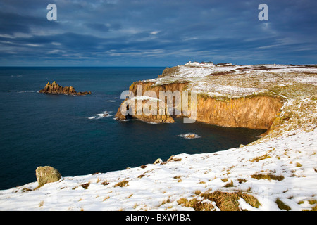 Land's End, Cornwall dans la neige, hiver Banque D'Images