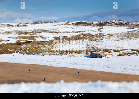 Broad Oak beach et l'autre ; dans la neige ; Cornwall Banque D'Images