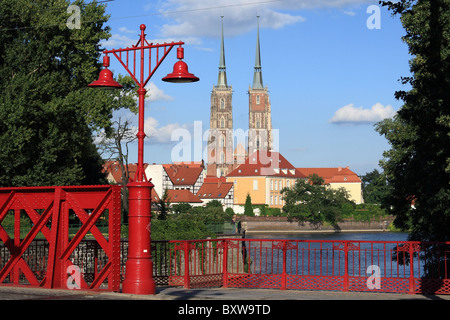 Lanterne Rouge sur le sable Bridge (la plupart Piaskowy). Wroclaw, la Basse Silésie, Pologne. Banque D'Images