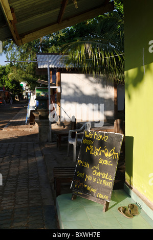 Pancarte de champignons magiques à la vente de publicité, Gili Trawangan, Lombok, Indonésie. Banque D'Images