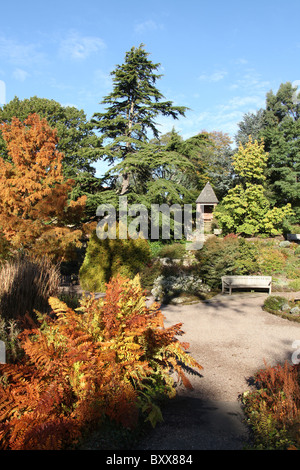 Ness Botanic Gardens, en Angleterre. Vue automnale de Ness Botanic Gardens jardin de rocaille. Banque D'Images