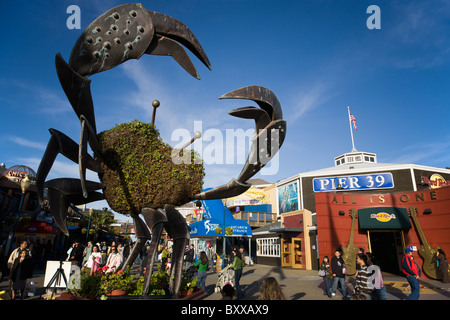 Sculpture topiaire de crabe au Pier 39, Fisherman's Wharf, San Francisco par Jeff Brees, installé en 2003 Banque D'Images