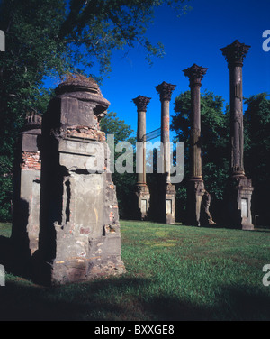 Ruines de Windsor, Alcorn, Mississippi - hôtel particulier plantation d'avant en 1890, brûlé sur le sentier sentier de Natchez Trace. Banque D'Images