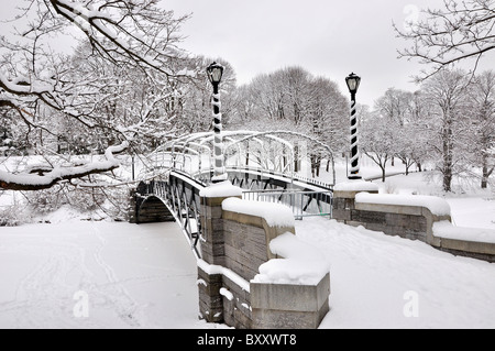 La neige sur Washington Park pont historique à Albany, New York. Banque D'Images