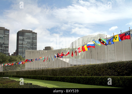 Drapeaux de l'ONU à New York, Amérique Banque D'Images