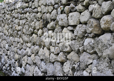 Mur de pierres rondes et soutenu embedded Banque D'Images