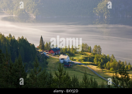 Brume matinale, Masfjorden, Hordaland, Norvège Banque D'Images