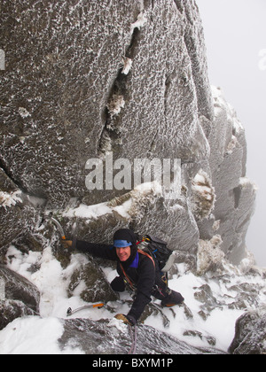 Randonnées d'hiver dans la région de Snowdonia, Banque D'Images