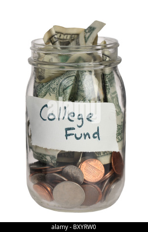 College fund jar sur fond blanc Banque D'Images