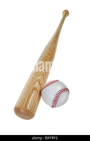 Bâton de base-ball et de baseball, fond blanc Banque D'Images
