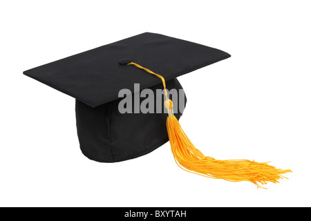 Graduation hat avec pompon sur fond blanc Banque D'Images