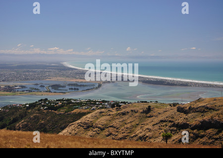 Voir de New Brighton de sommet de Christchurch Gondola, Heathcote Valley, Christchurch, Canterbury, Nouvelle-Zélande Banque D'Images