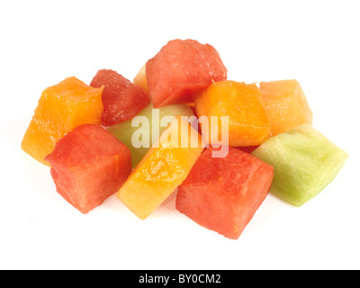 Frais sain juteux Morceaux de patates douces mûres Melons notamment Watermelon cantaloupe et le isolé sur un fond blanc avec un chemin de détourage Banque D'Images