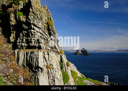 Vue sur le petit Skellig gannett de Skellig Michael Celtique antique île monastique de l'île de règlement le comté de Kerry Irlande Banque D'Images